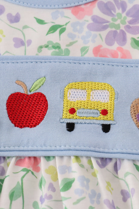 Floral print crayon apple embroidery bubble