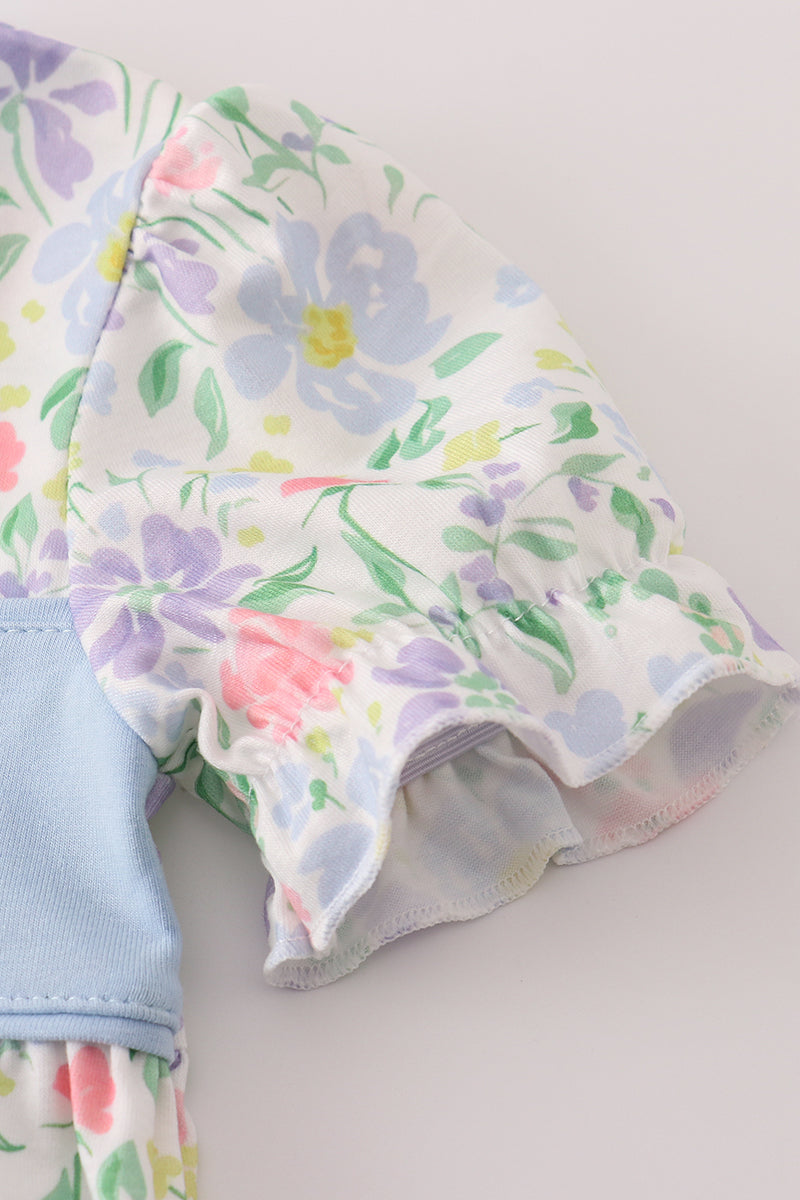 Floral print crayon apple embroidery bubble