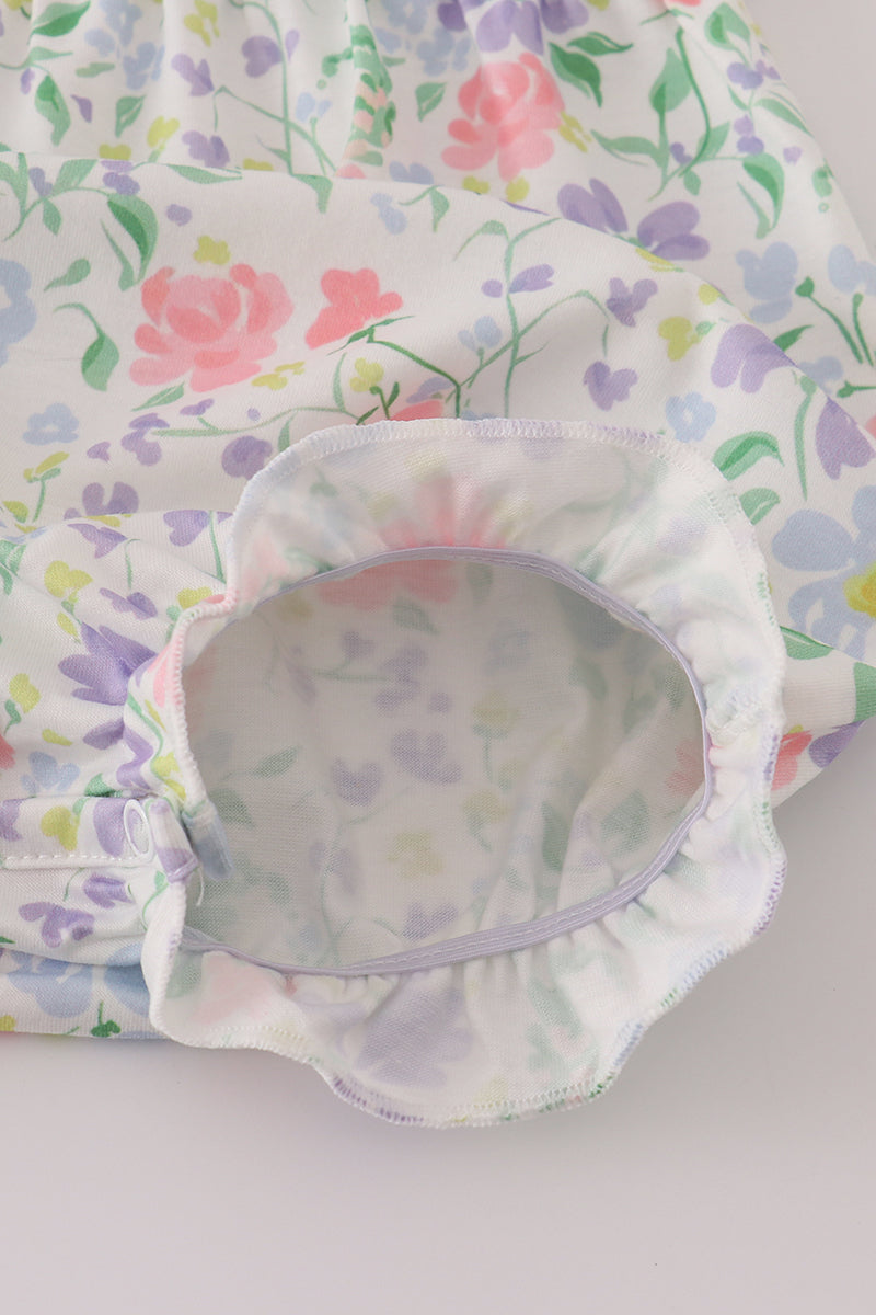 Floral print crayon apple embroidery bubble