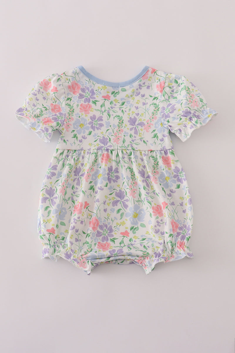 Floral print crayon apple embroidery bubble
