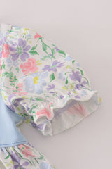 Floral print crayon apple embroidery ruffle shorts set