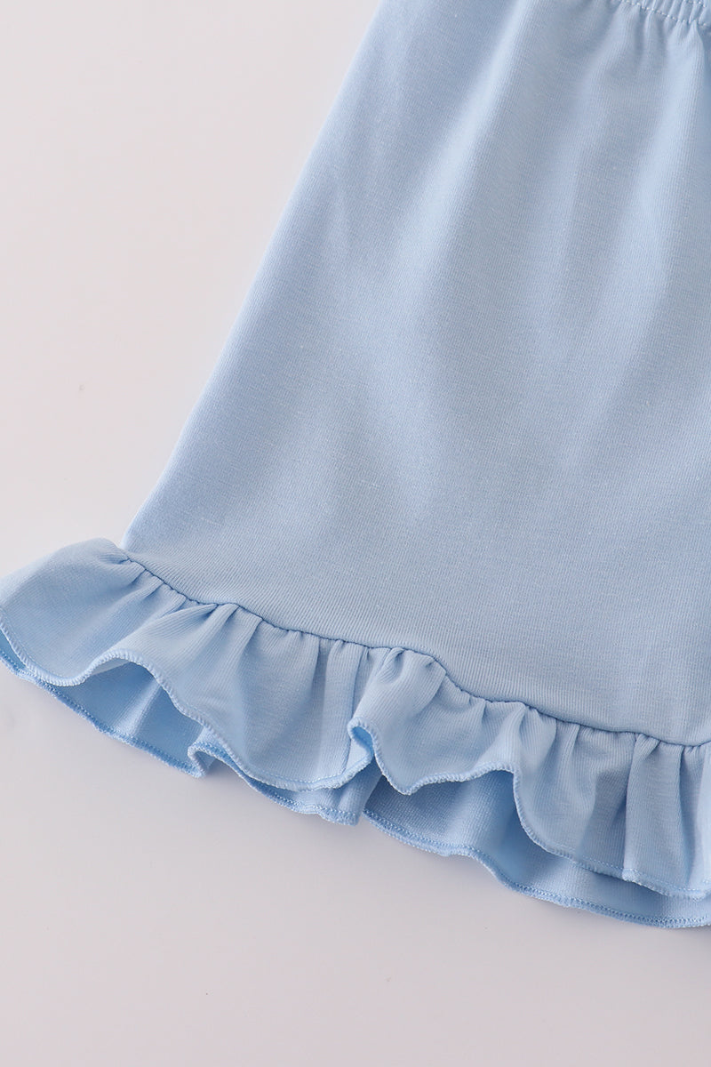 Floral print crayon apple embroidery ruffle shorts set