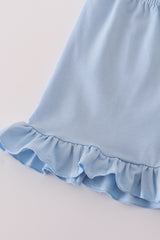 Floral print crayon apple embroidery ruffle shorts set
