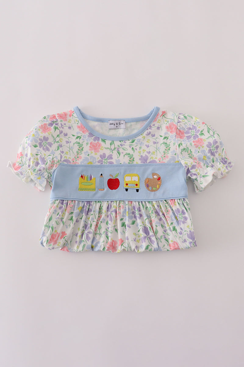 Floral print crayon apple embroidery ruffle shorts set