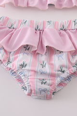 Pink bow embroidery 2pc swimsuit set UPF50+