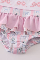 Pink bow embroidery swimsuit set UPF50+