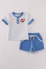 Blue stripe football french knot embroidery shorts set