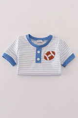 Blue stripe football french knot embroidery shorts set
