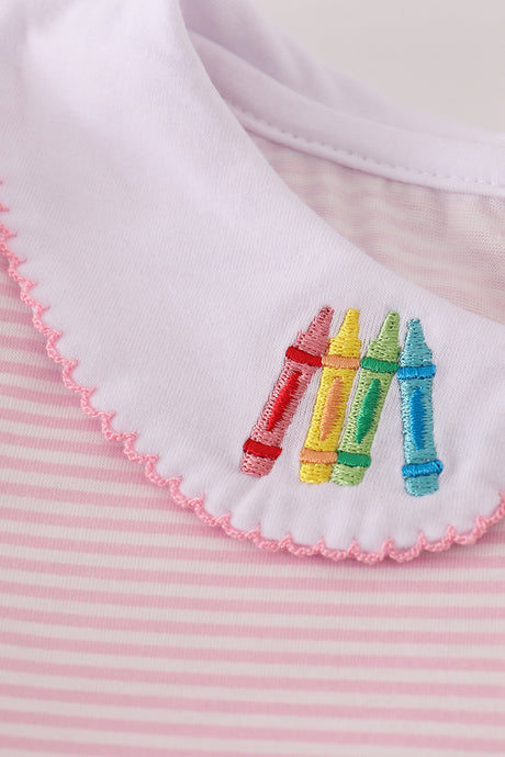 Pink stripe crayon embroidery dress