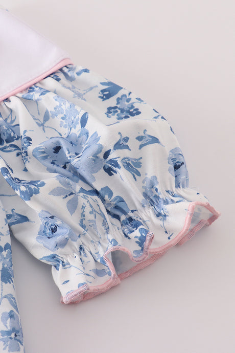 Blue bow embroidery floral dress