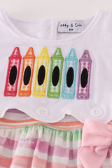 Pink crayon applique bow bloomer set
