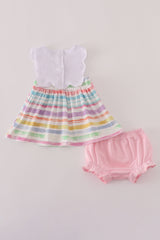 Pink crayon applique bow bloomer set
