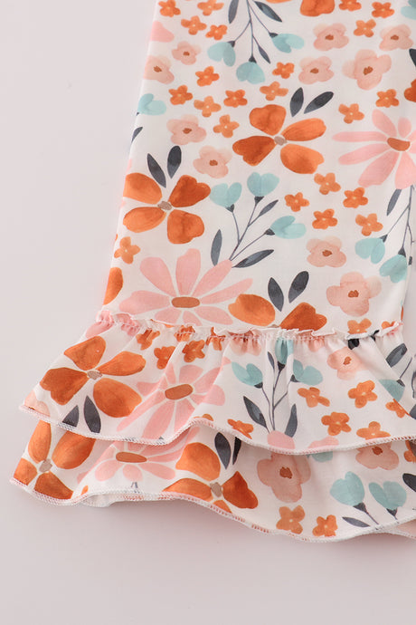 Sage floral ruffle pants set