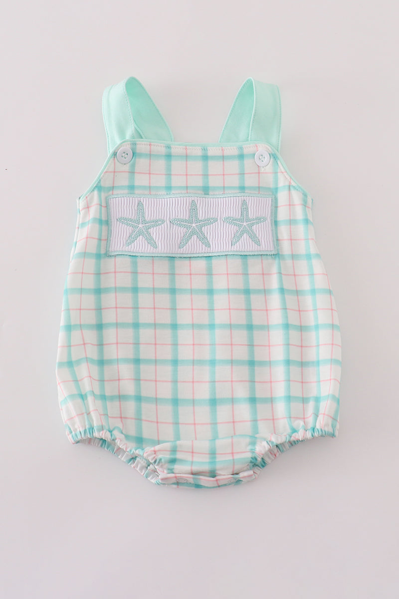 Green marine embroidery smocked bubble