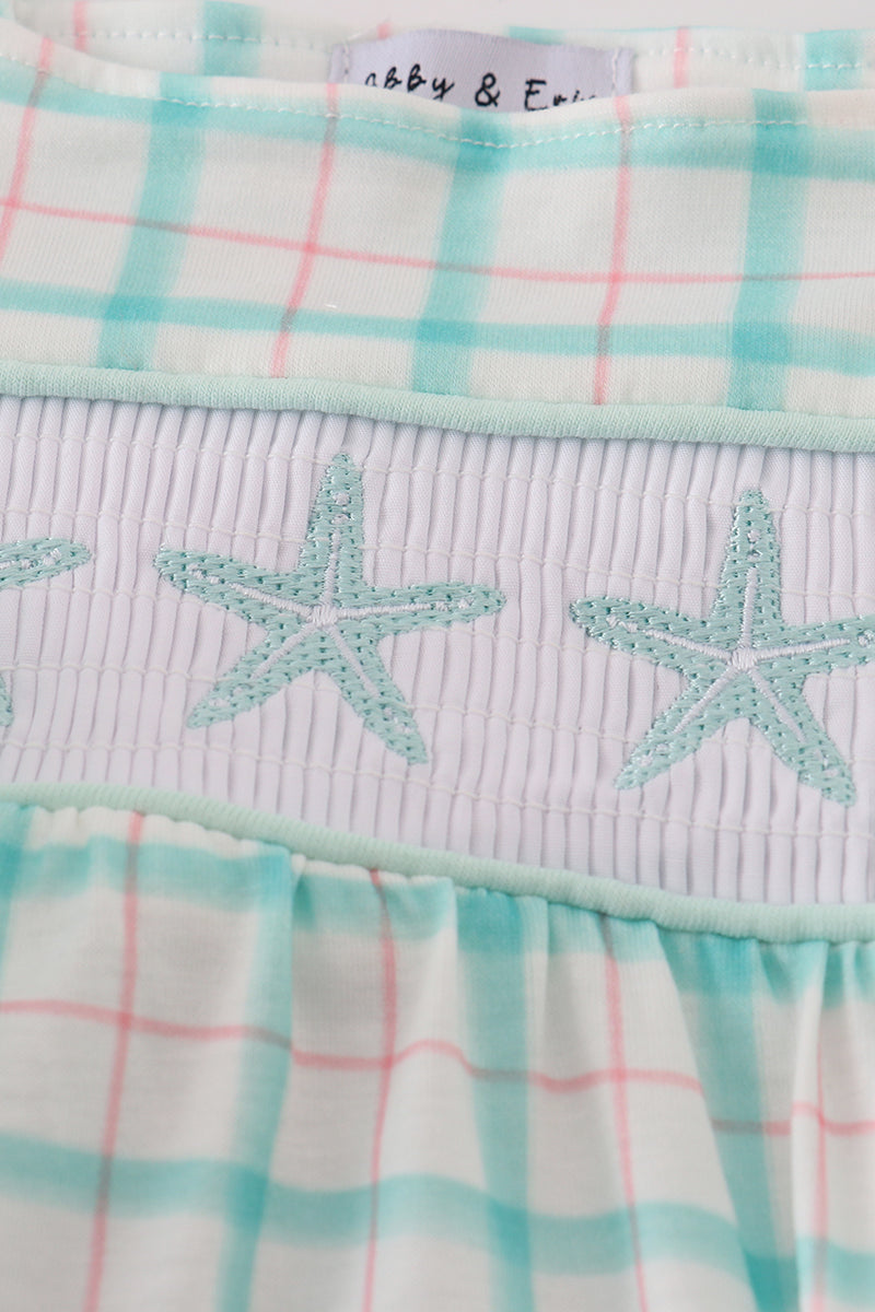 Green marine embroidery smocked bubble