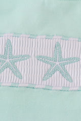 Green marine embroidery smocked shorts set