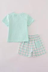 Green marine embroidery smocked shorts set