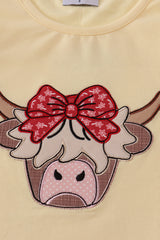 Highland cow applique ruffle shorts set