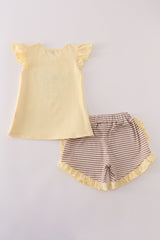 Highland cow applique ruffle shorts set
