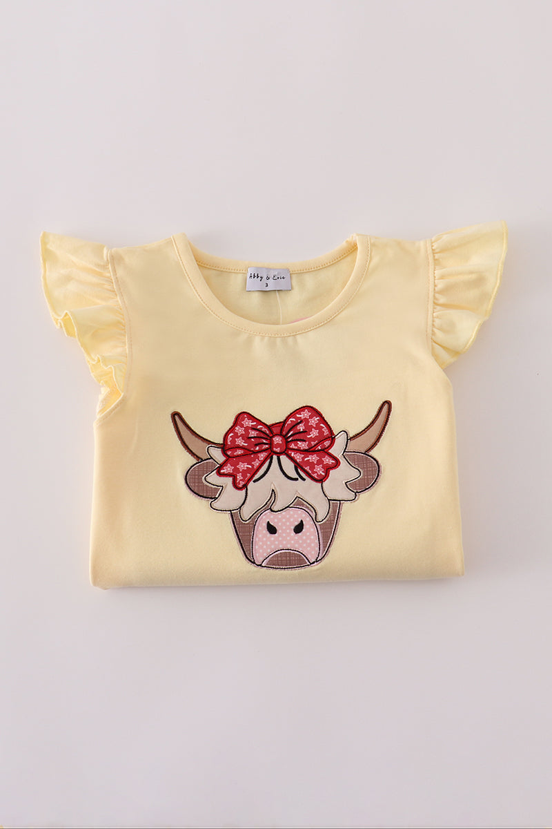 Highland cow applique ruffle shorts set