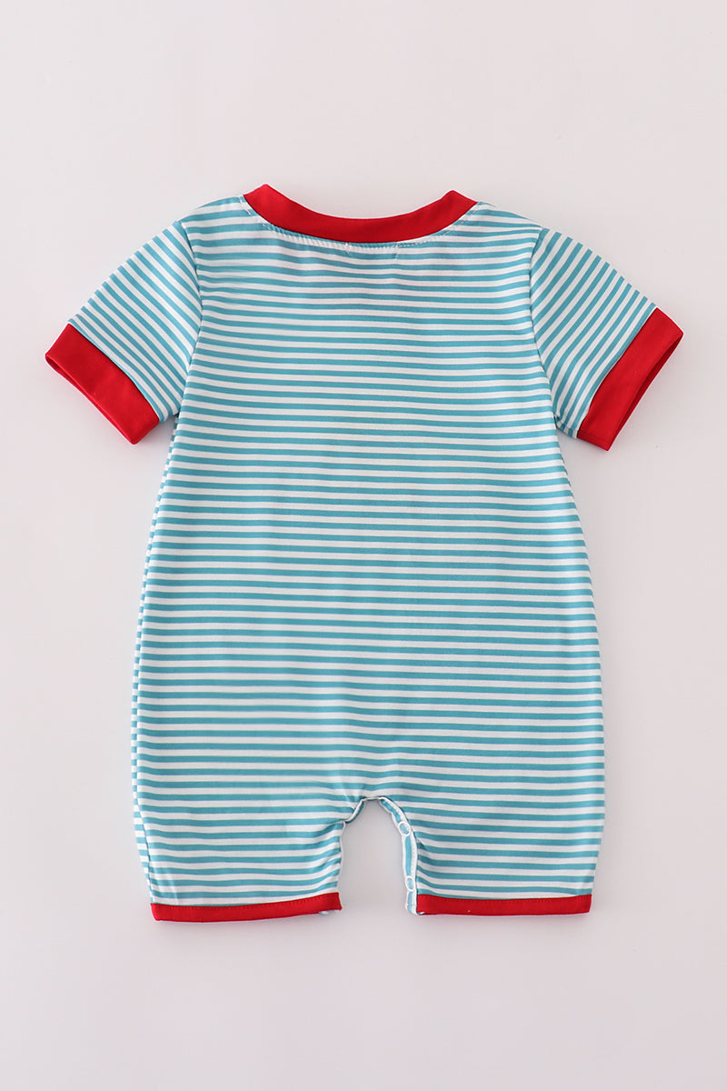 Blue stripe farm applique romper