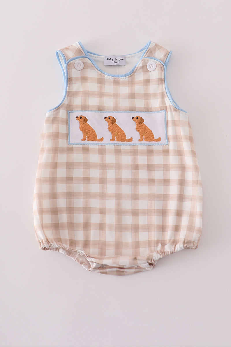 Beige puppy embroidery gingham bubble