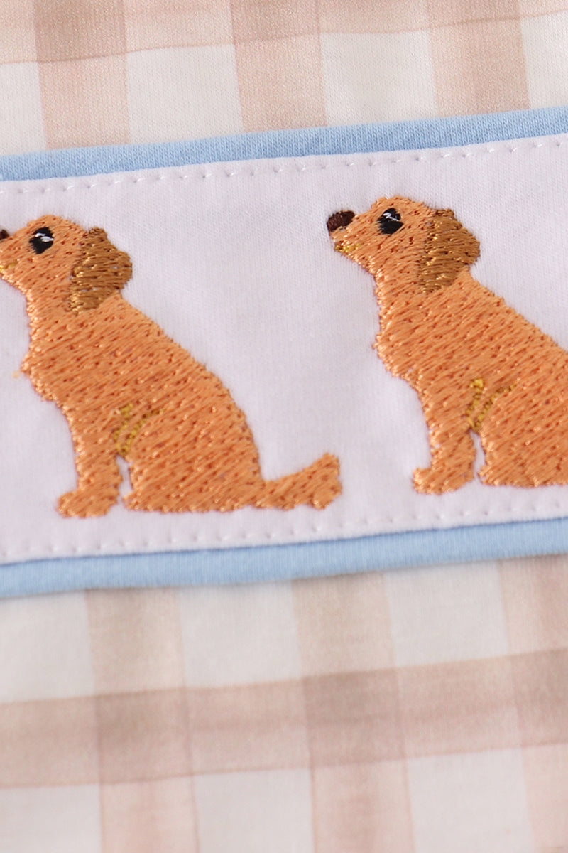 Beige puppy embroidery gingham bubble