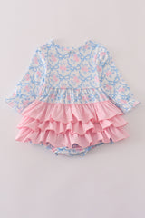 Blue floral bow print ruffle bubble