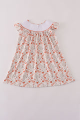 Fall leaves embroidery smocked ruffle dress