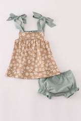 Mustard & mint floral print ruffle bloomer set