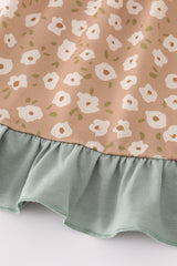 Mustard & mint floral print ruffle pants set
