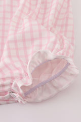 Pink puppy embroidery gingham bubble