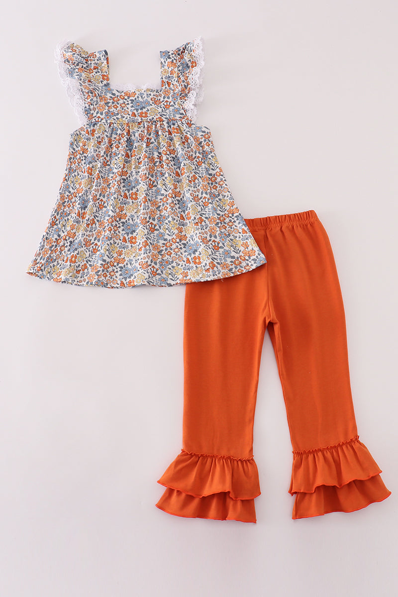 Fall floral print pants set