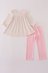Pink football french knot ruffle stripe pants set