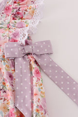 Purple floral print ruffle bubble