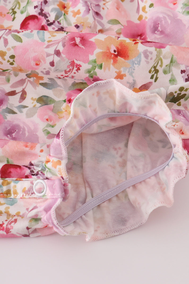 Purple floral print ruffle bubble