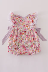 Purple floral print ruffle bubble