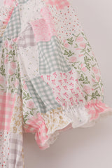 Pastel patchwork garden print tiered mom dress