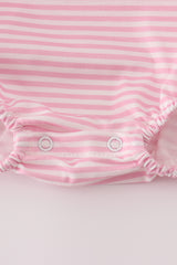 Pink stripe puppy embroidery ruffle bubble