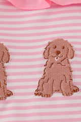 Pink stripe puppy embroidery ruffle pants set