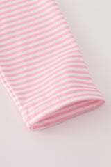 Pink stripe puppy embroidery ruffle pants set