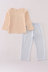 Cream puppy embroidery pants set