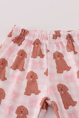 Pink puppy bow print ruffle pajamas set