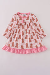 Pink puppy bow print ruffle pajamas dress