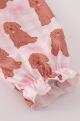 Pink puppy bow print ruffle pajamas dress