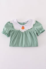Green pumpkin bow embroidery dress