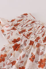 Fall floral print smocked ruffle dress