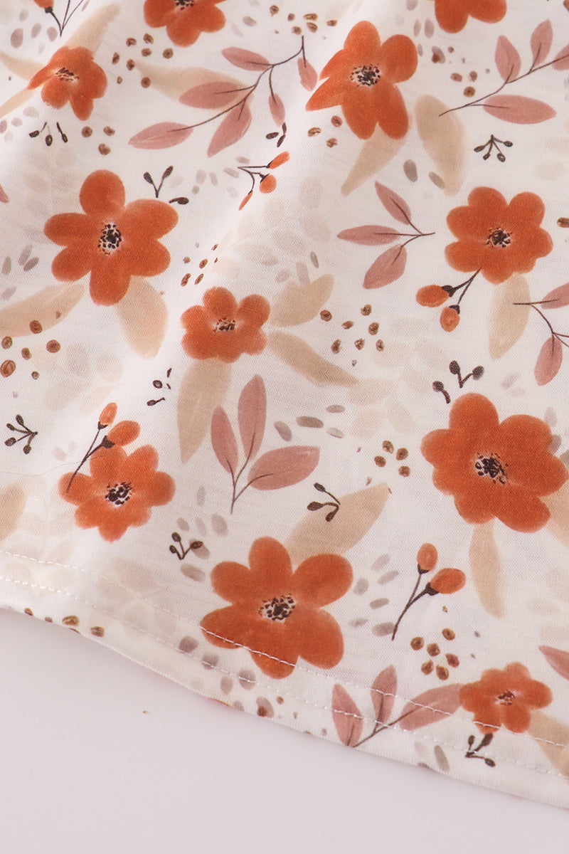 Fall floral print smocked ruffle dress