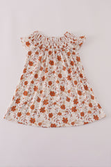 Fall floral print smocked ruffle dress