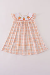 Orange pumpkin embroidery plaid dress